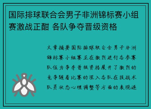 国际排球联合会男子非洲锦标赛小组赛激战正酣 各队争夺晋级资格